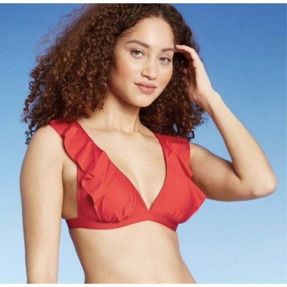 Kona Sol Ruffled Bikini Top Red Size Medium